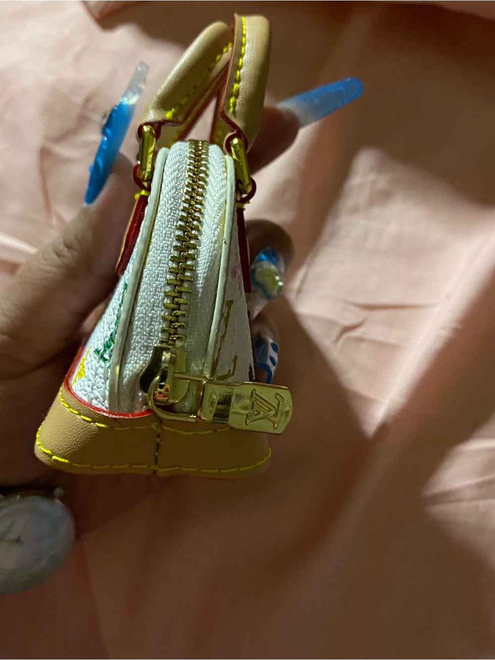 Louis Vuitton Inspired White Multicolor Mini Alma Bag Charm Key Holder - Picture 6 of 7